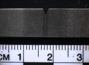 Figure 8:  Close-up of a Charpy notch at an ERW bond line.